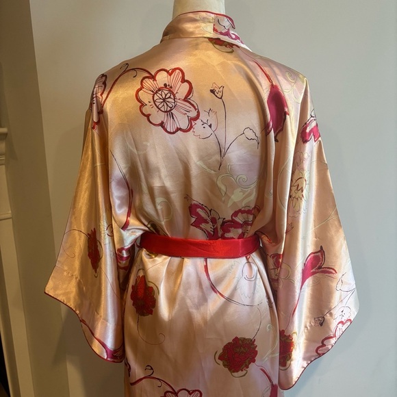 Natori Light Pink Floral Satin Kimono Robe Small Intimates Sleepwear - Picture 5 of 12